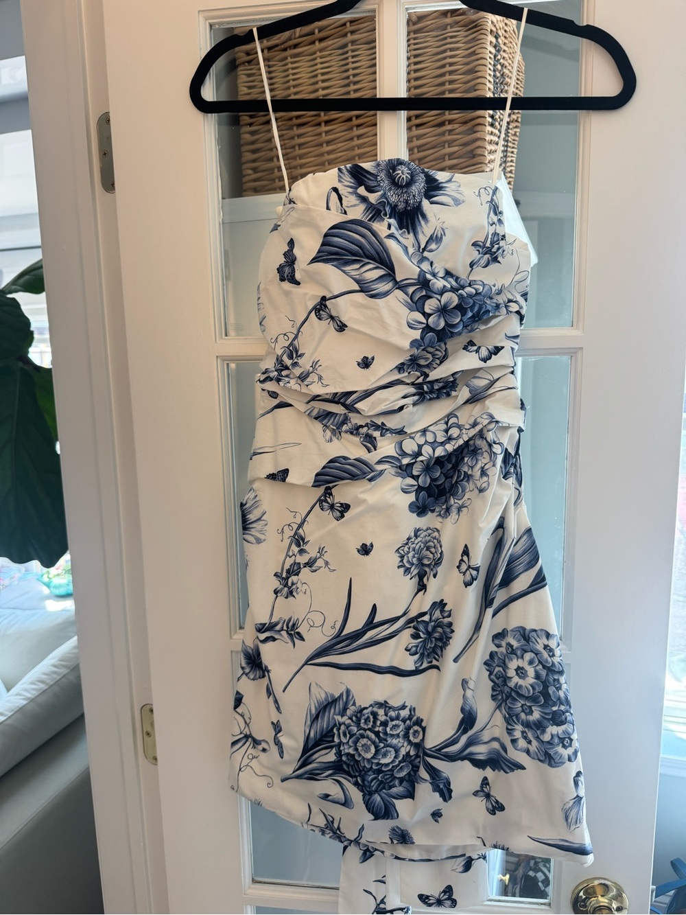 Oscar de la Renta White Mini Dress with Navy Floral Print